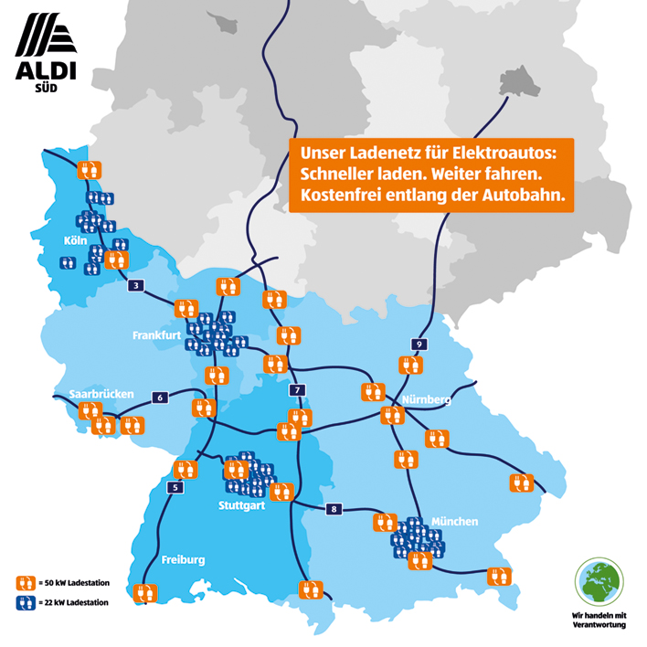 ALDi SÜD_Elektroladesäulen-Netz, Elektromobilität, Klimaschutzoffensive